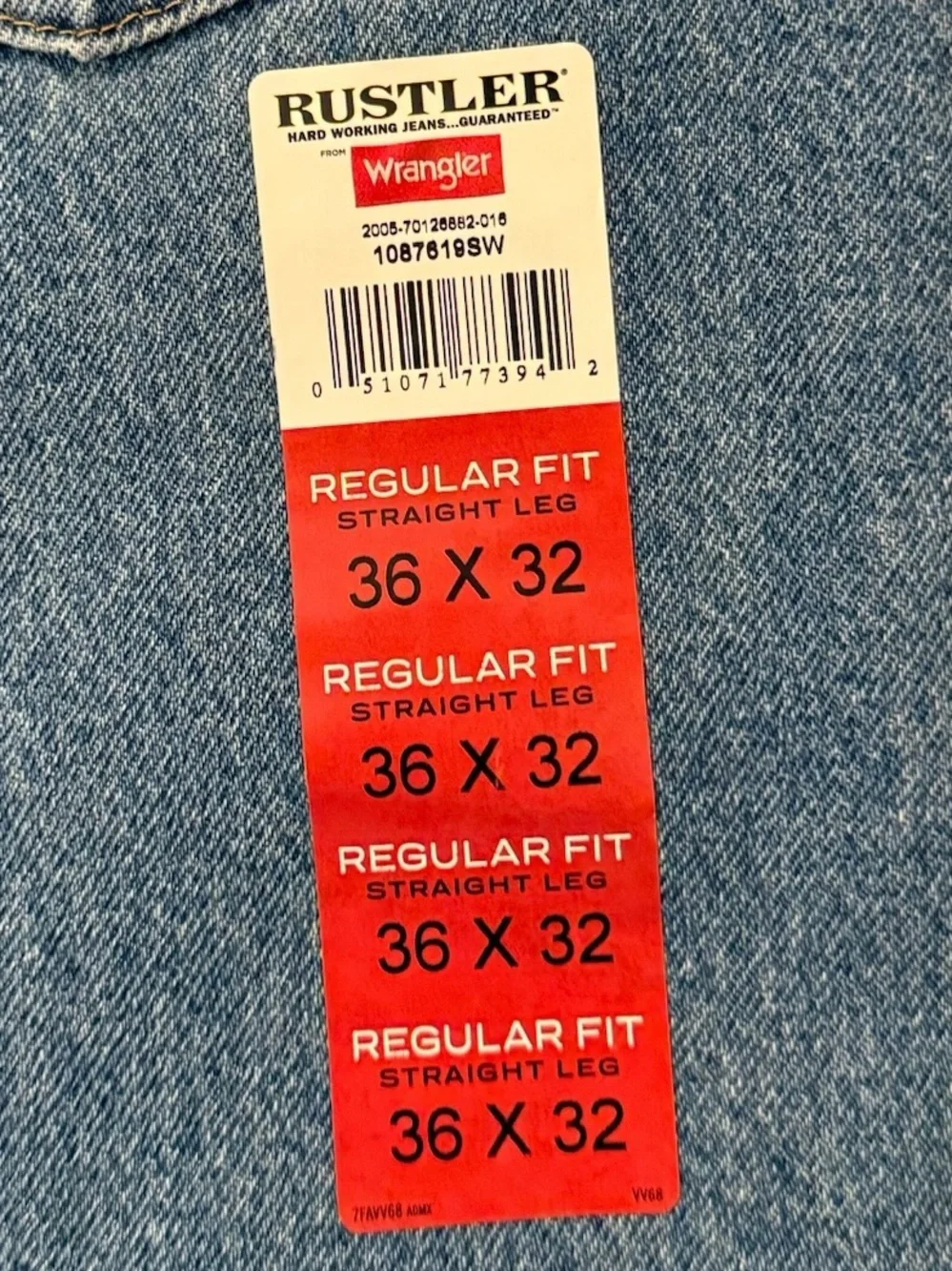 NWT Rustler by Wrangler Regular Fit Straight Leg Jeans Men’s 36x32 100% Cotton